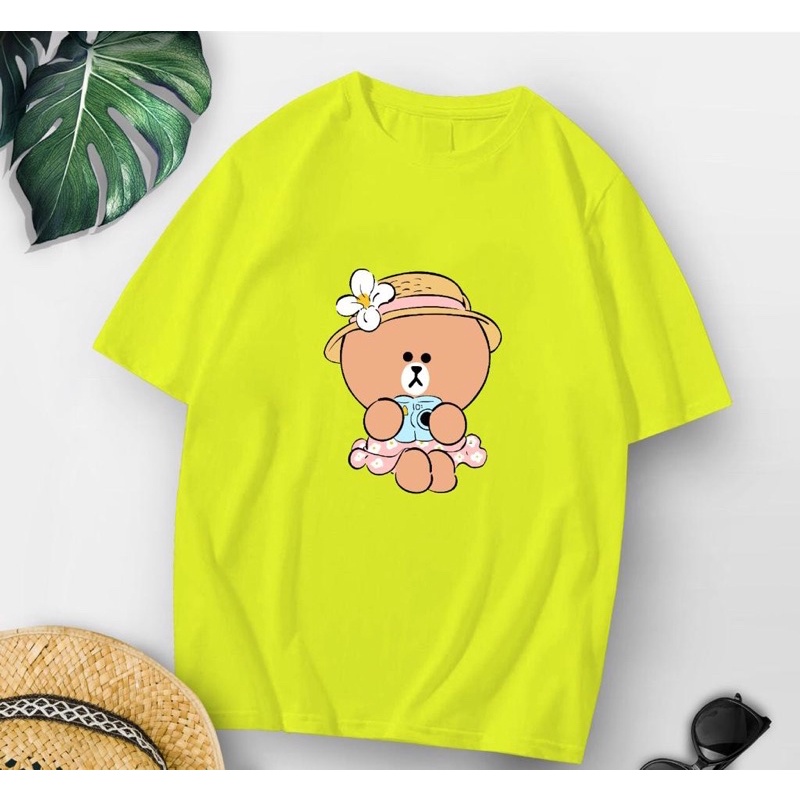 Baju kaos oversize xl tee tshirt cewe wanita dewasa remaja abg motif terbaru-Brown line