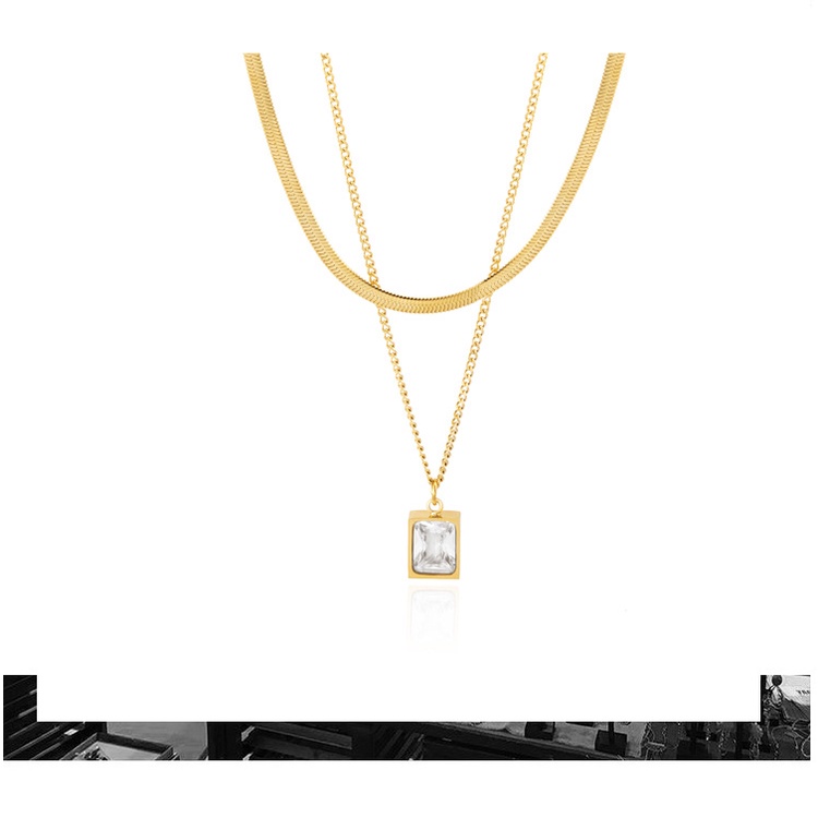 Square diamond liontin kalung double layer twin titanium baja berlapis 14 gold rantai sederhana data