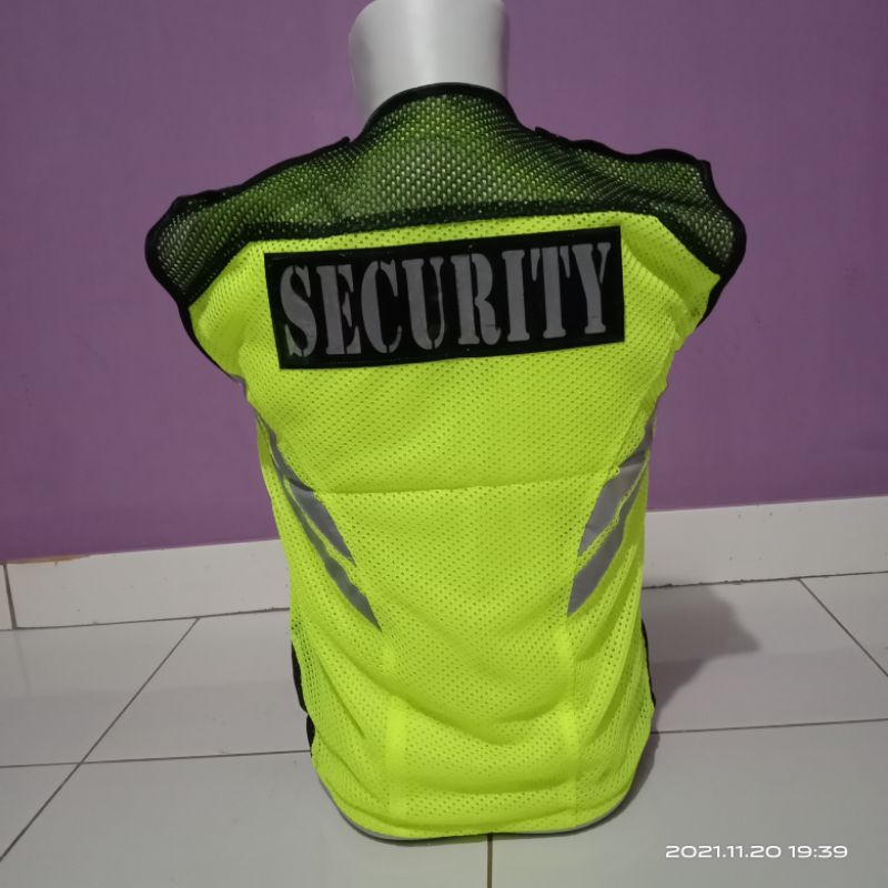 Rompi jala hijau stabilo safety polosan tanpa emblem