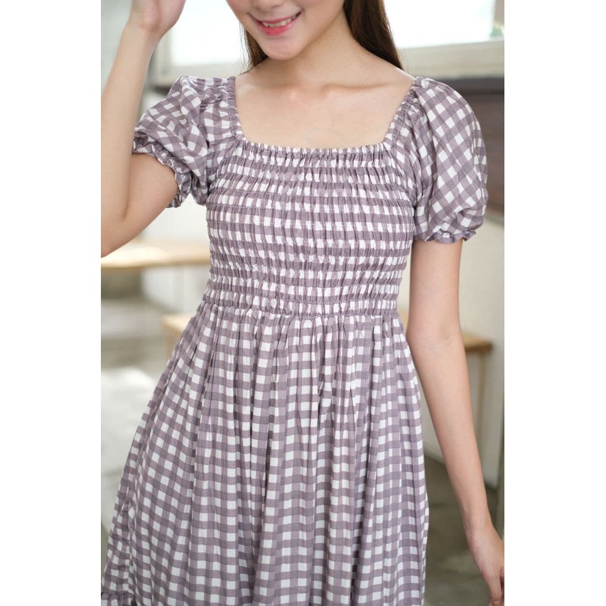 Clara Midi Dress Kotak Kotak Korean Style