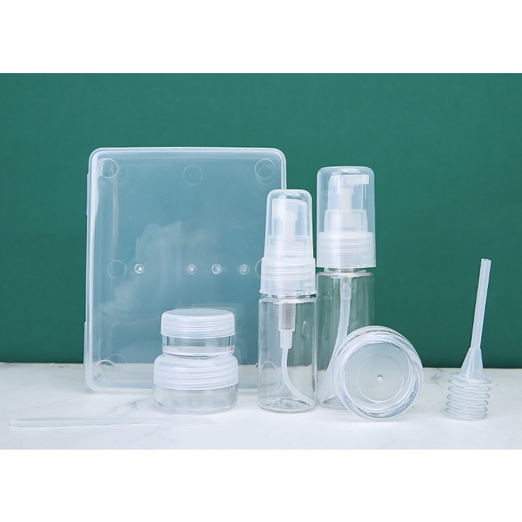 Travel bottle Set 7pcs with Case Transparant Botol dan Wadah Isi Ulang Make Up 7 pcs include Clear Case