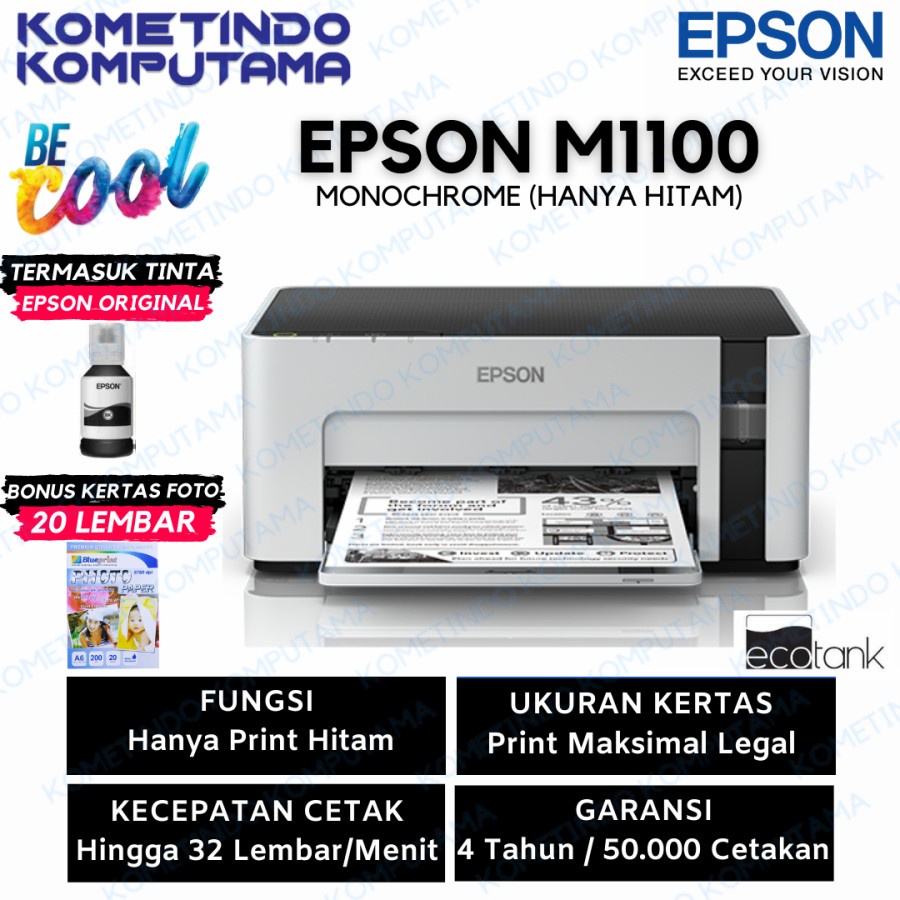 Epson EcoTank Monochrome M1100 Ink Tank Printer Hitam Mono Print Only