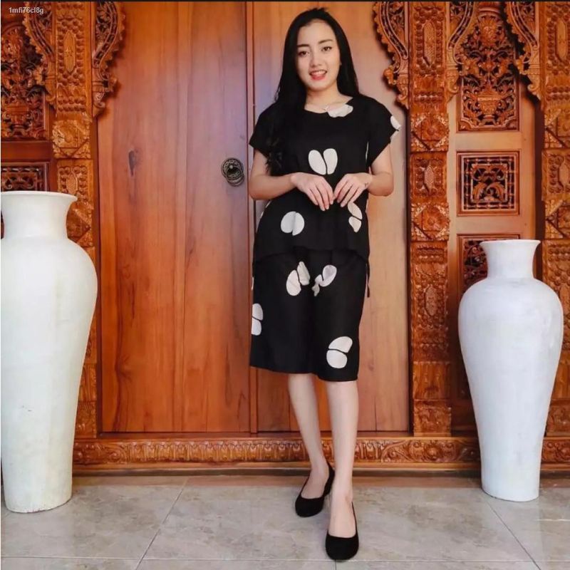 ONE SET TIE DYE SETELAN WANITA CELANA PENDEK RAYON XL BABYDOLL BALI KEKINIAN TIEDYE MOTIF KOPI-E