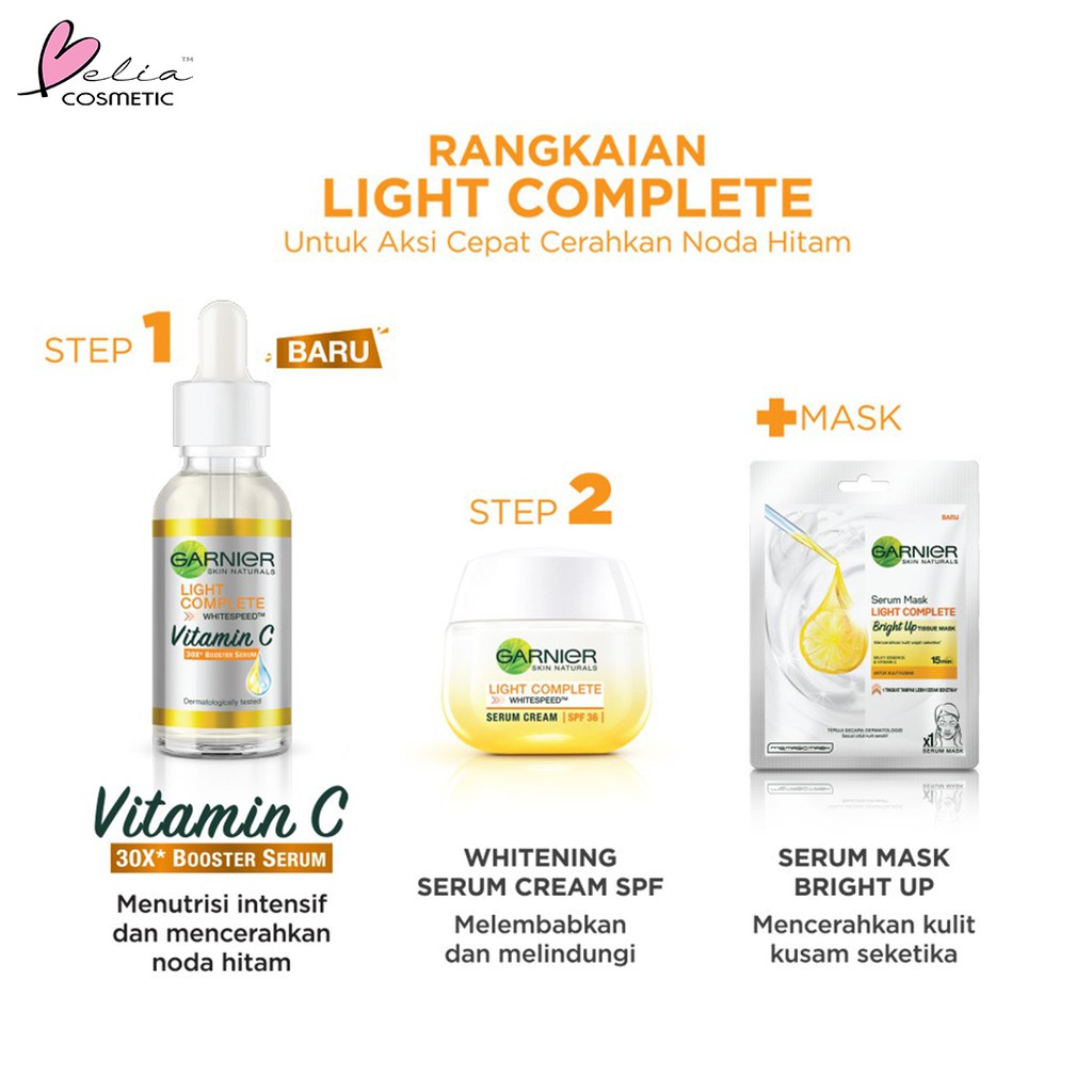 ❤ BELIA ❤ Garnier Bright Complete Vitamin C 30x Booster Serum 30mL |  7.5mL (✔️BPOM)