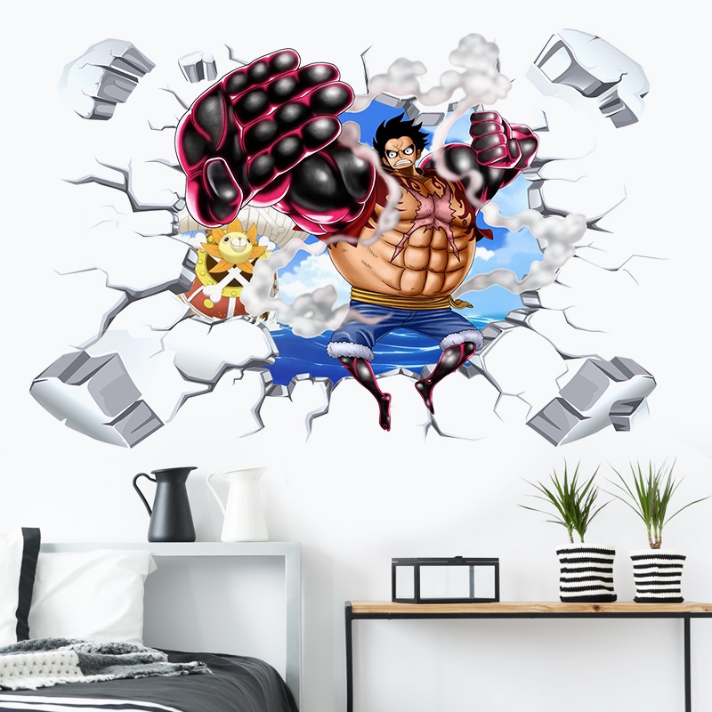 Anime One Piece Poster Wall Sticker Boy Asrama Kamar Tidur Wallpaper Sticker Dekorasi Kamar Tidur Ka Shopee Indonesia