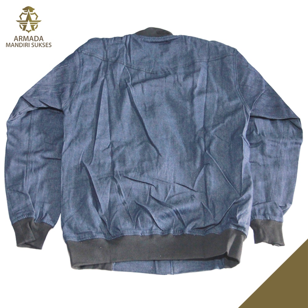 Jaket Bomber Denim Atribut - Jaket AU Denim Velcro