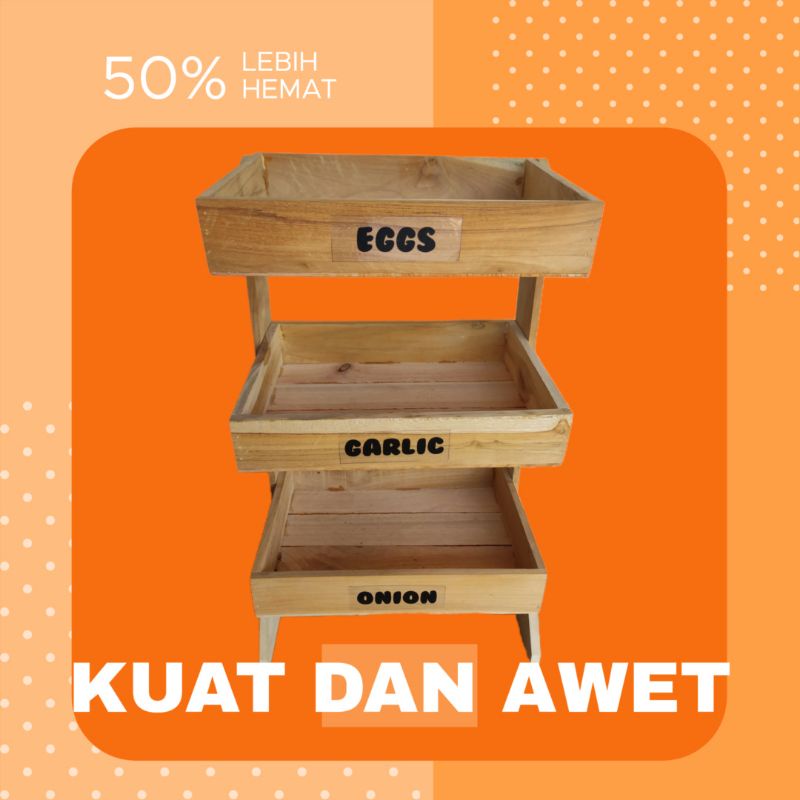 DISKON RAK/TEMPAT/BUMBU BAWANG SUSUN DAPUR SERBAGUNA UKURAN BESAR DARI KAYU JATI JAWA ASLI