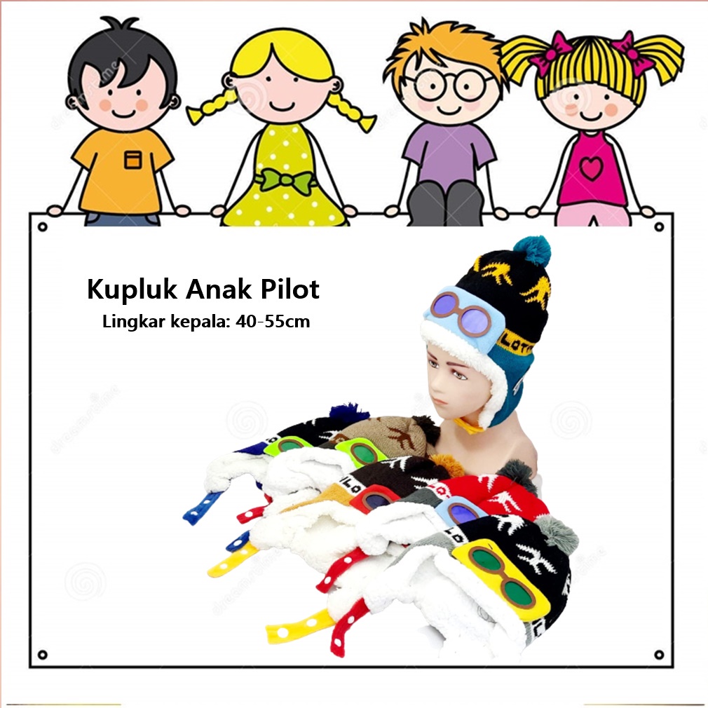 Kupluk Anak/Beanie Hat/Topi Beni Tempel Lingkar Pilot 40-55cm