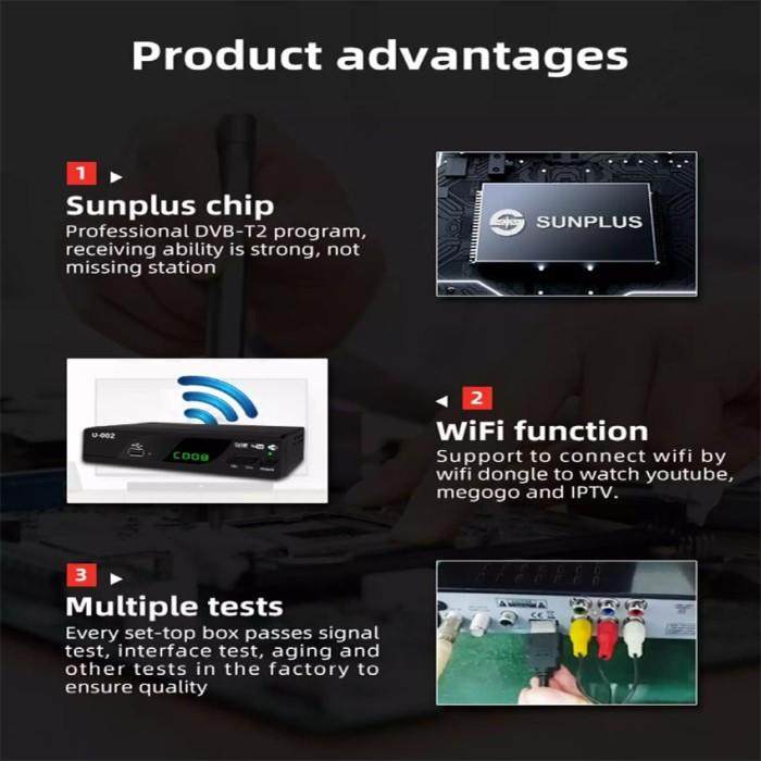 U-002 Set Top Box TV Tuner DVB T2 Antena Analog to Digital Wifi STB