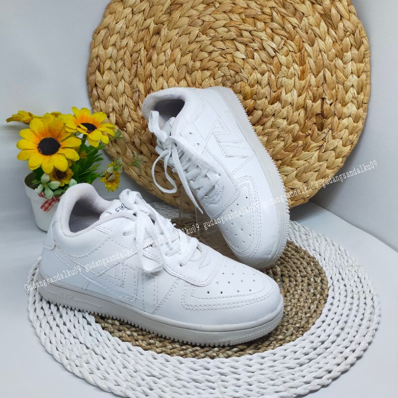 SEPATU SNEAKERS WANITA NIKE AIR PORCE 1 ONE FULL WHITE / PUTIH POLOS LOW HPD506