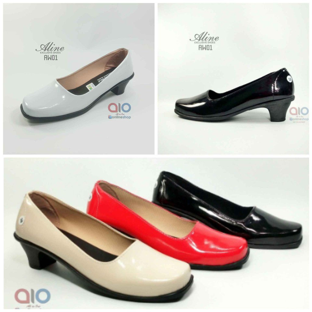ALINE AW01 Pantofel Glossy Wanita Hak Pump 5 Cm Sepatu Formal Kerja Kantor Kilap Glosy