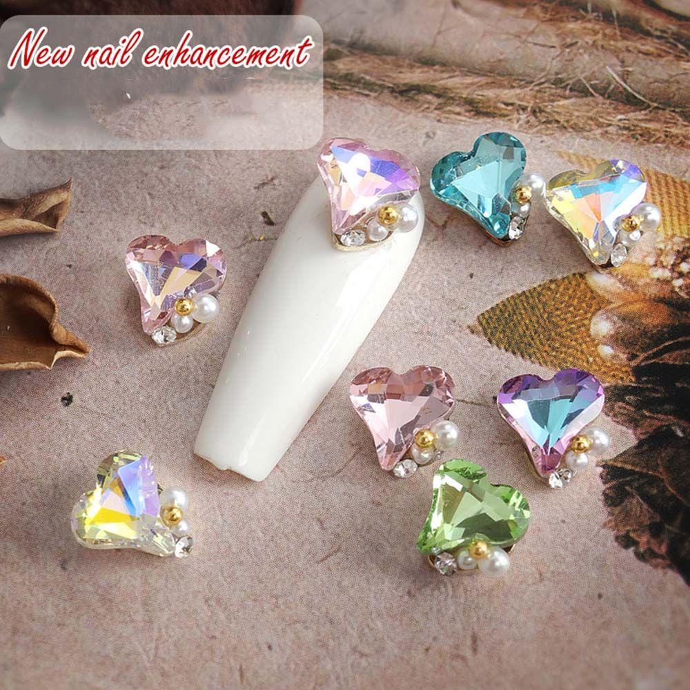 AUGUSTINA Agustina Bengkok Jantung Kuku Berlian Imitasi DIY Fashion 3D Pesona Kuku Bentuk Cinta Manicure Nail Art Ornamen Zirkon Nail Drills