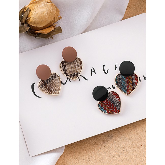 LRC Anting Tusuk Fashion 925 Silver Pin Plaid Fabric Weave Love Earrings D28110