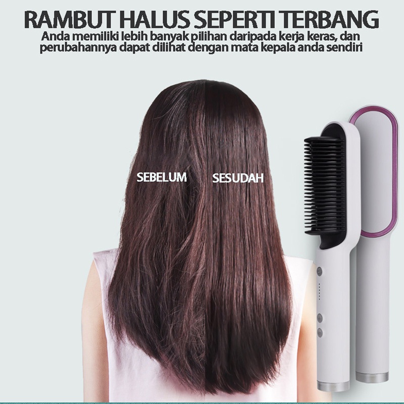 Catok Sisir Pelurus Rambut Hair Straightener Curler 2 in 1 catokan sisir listrik / Sisir Rambut Lurus Ion Negatif