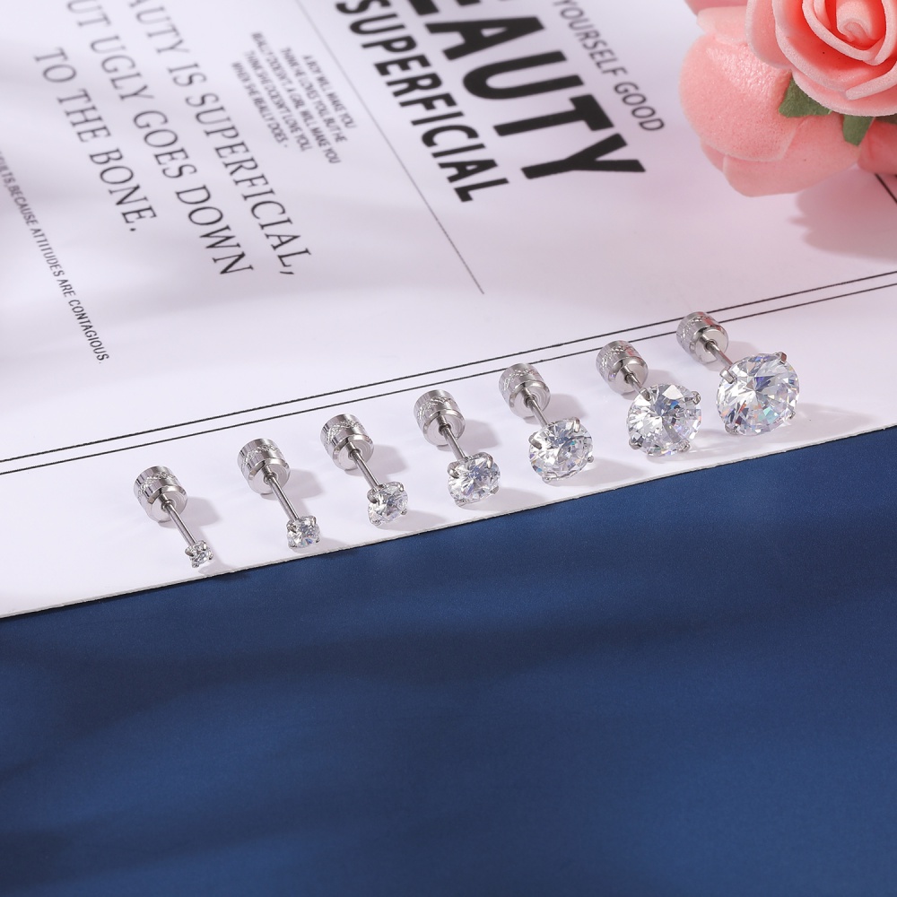 4-24pcs / lot Anting Stud Helix Tulang Rawan Bentuk Bulat Aksen Kristal Bahan Stainless Steel Ukuran 3 / 4 / 5 / 6MM