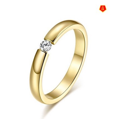 [Ready Stock]Fashion Simple Rose Gold Glossy Single Diamond Couple Ring