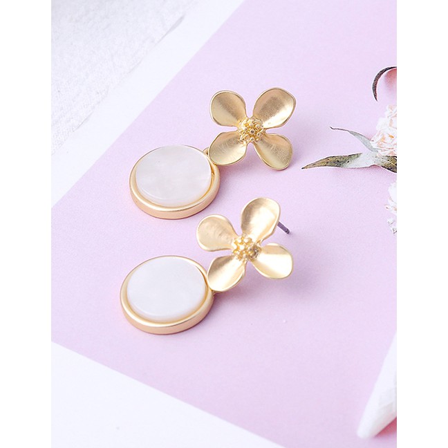 LRC Anting Tusuk Fashion White Geometric Round Acrylic Drip Flower Earrings F94085