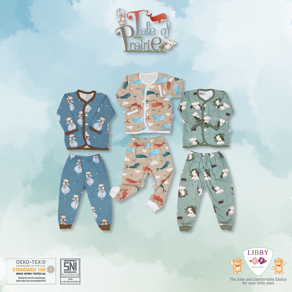 Libby Stelan Baju Kancing Depan Panjang + Celana Panjang 0-3m 3-6m SML