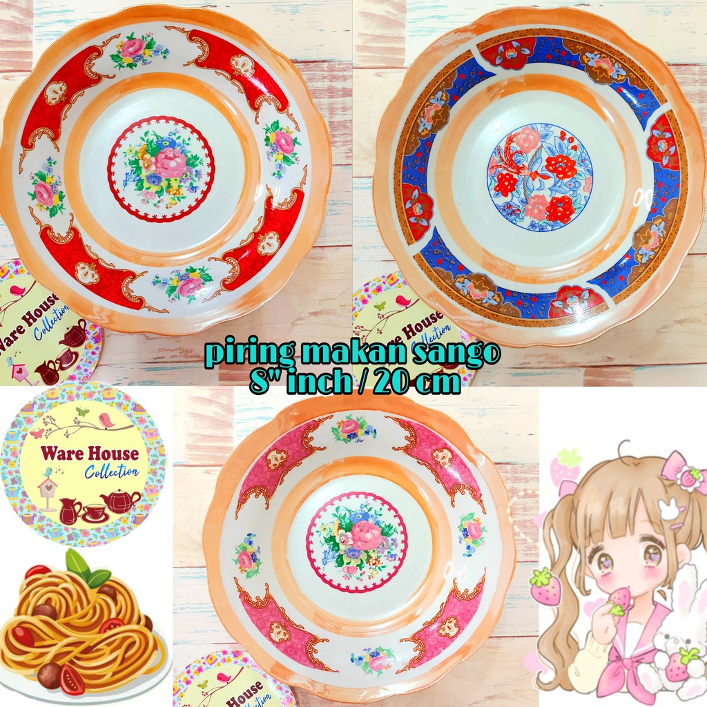 Piring Cantik / Piring Makan Sango 8"Inch Keramik Motif Rose