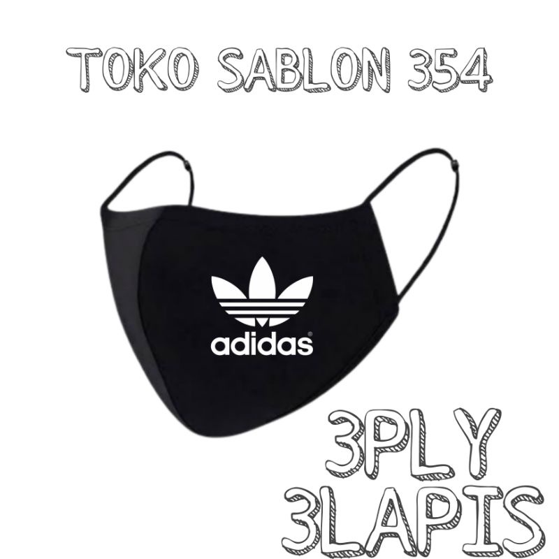 masker kain ADIDAS 3ply lapis Earloop katun hitam pria wanita dewasa anak headlooop distro black scu