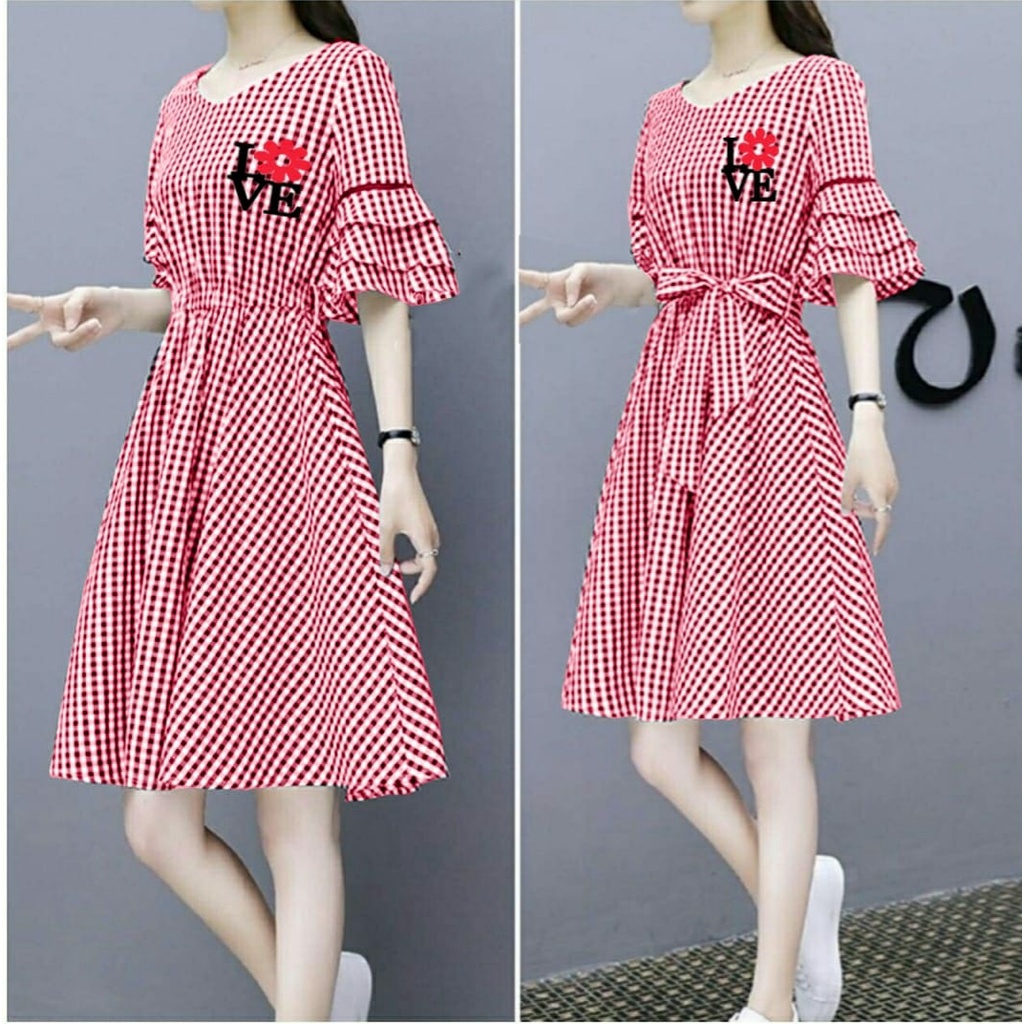 [ENFK] Dress Sella / Dress Kotak-Kotak / Dress Korea Kotak / Dress Motif Kotak / Dress Korea / Dress Casual Dress