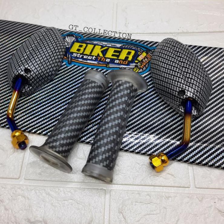 - Paket Variasi Honda Kulit Jok Biker + Handgrip Karbon + Spion Beat Mini Twotone  8FV