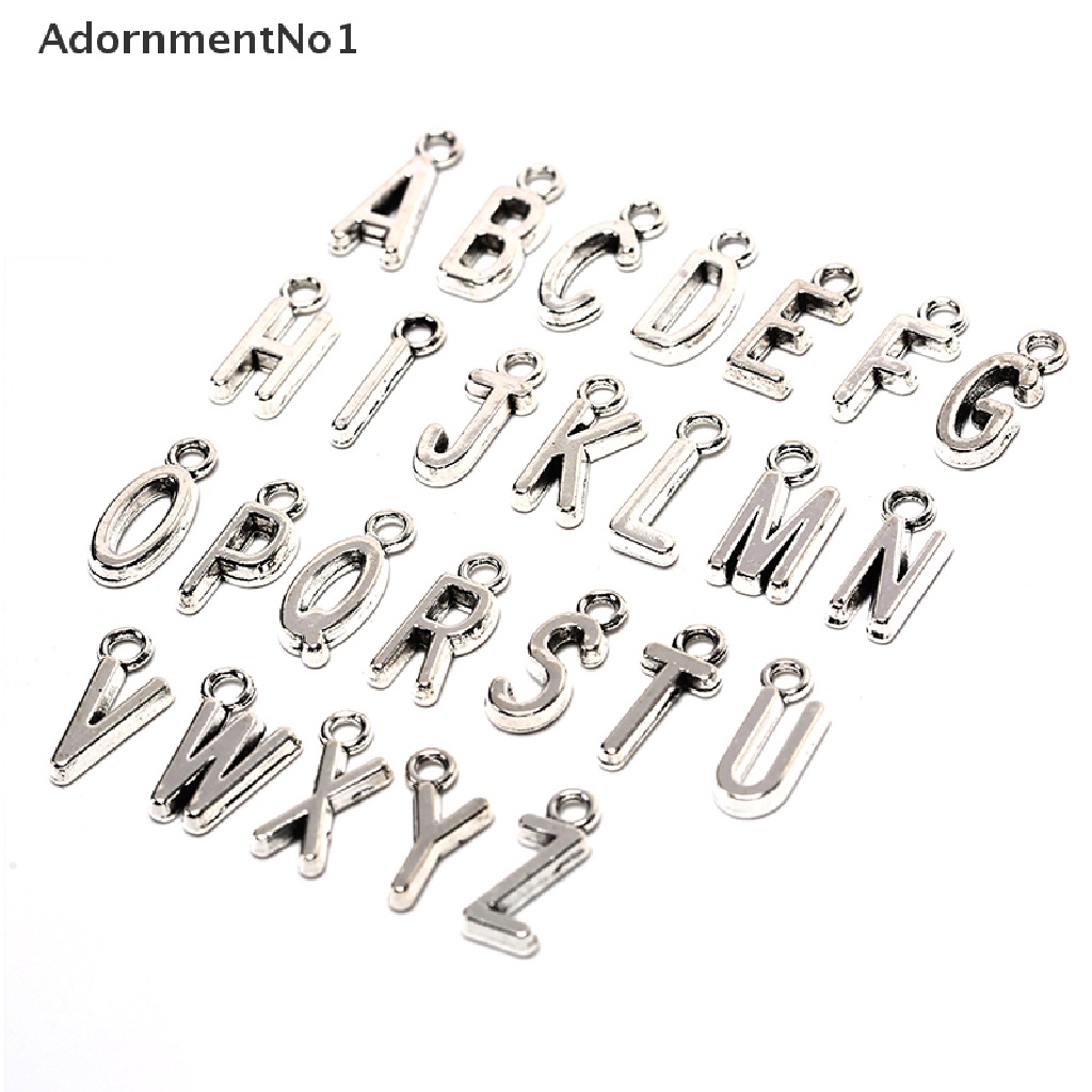 (AdornmentNo1) 26pcs Liontin Huruf A-Z Warna Silver / Gold Untuk DIY Perhiasan Charms