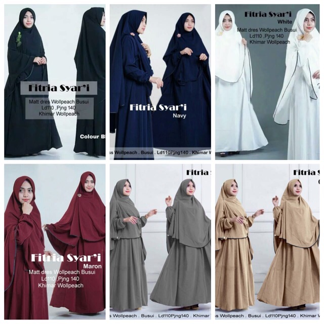 Hijab Modern Fitria Syari Set 2in1 ( Dress + Jilbab Bergo ) Setelan Busana Muslim Baju Gamis Wanita