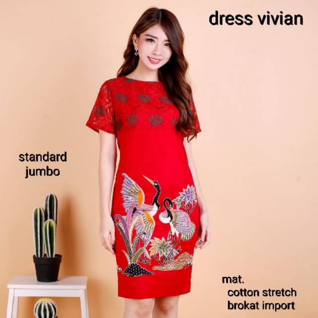 DRESS BATIK  VIVIAN EDISI  IMLEK  MOTIF PHOENIX WARNA MERAH 