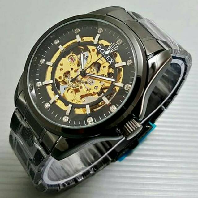 Jam Tangan Pria Rolex Rantai Big Size Skeleton Hitam