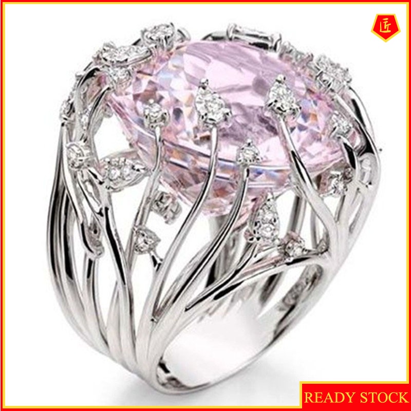 [Ready Stock]Inlaid Pink Crystal Ring Female Sweet Creative Exaggerating Branch Shape