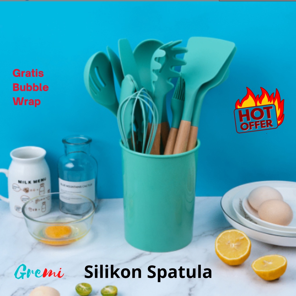 Spatula Sodet Silikon Alat Masak Silicone Set 12pcs Spatula Steak Clip Set Oil Brush Kitchen Cooking