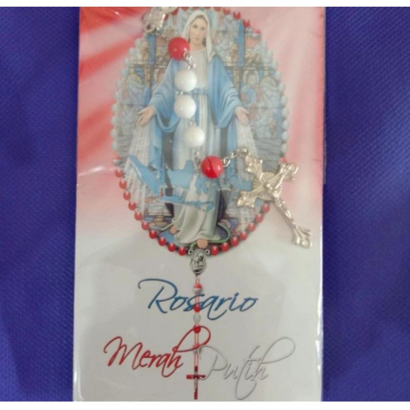 Lembaran Doa Rosario Merah Putih + Kalung Rosario