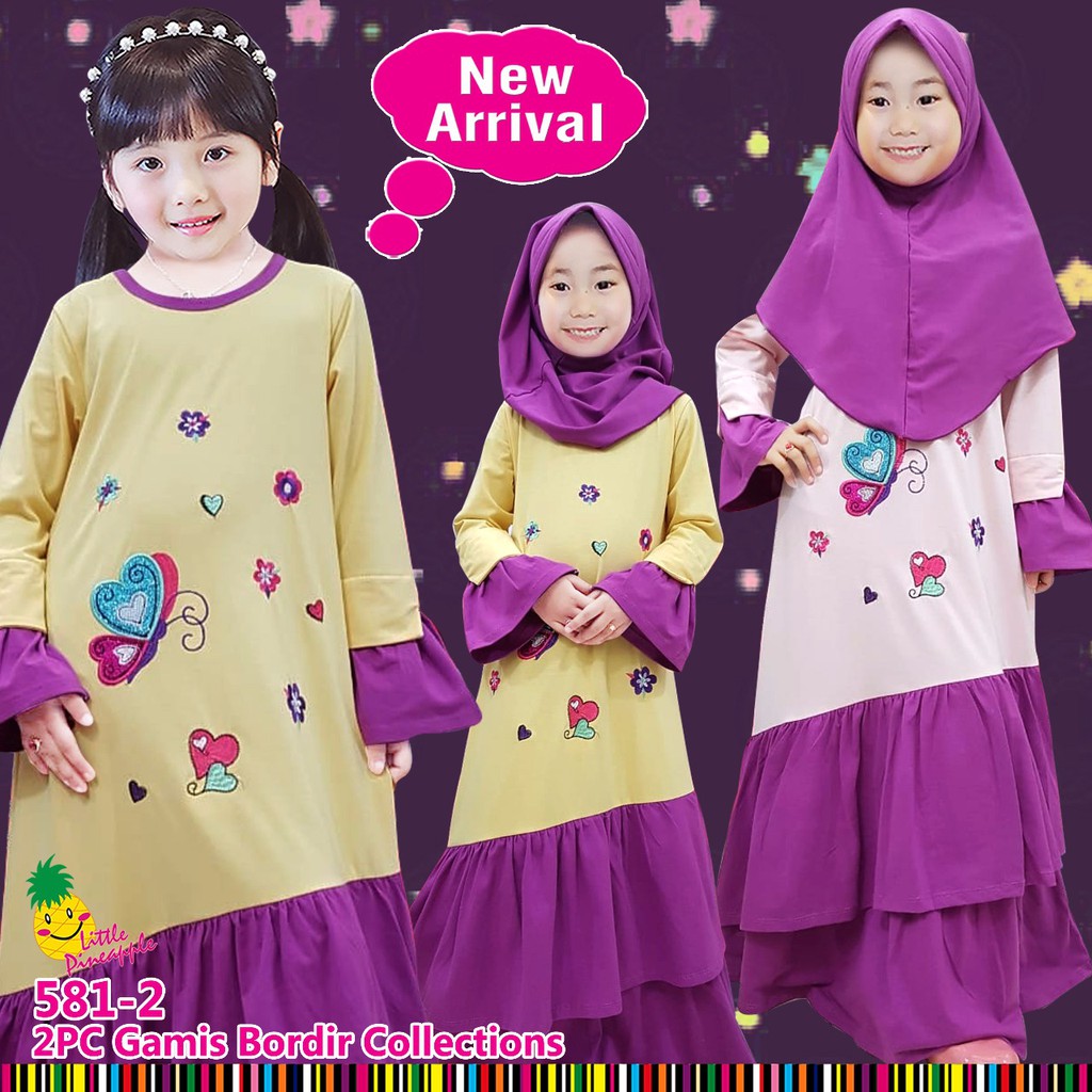 Pakaian Muslim Anak Perempuan Fara Collection 2 4 tahun Gamis Kaos Little Pineapple