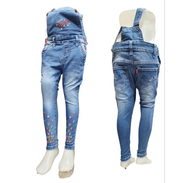 Celana Jeans Kodok Anak Cewek Usia 4-12 Tahun|Celana Overall Anak Perempuan|Jeans Kodok Anak Cewek|W