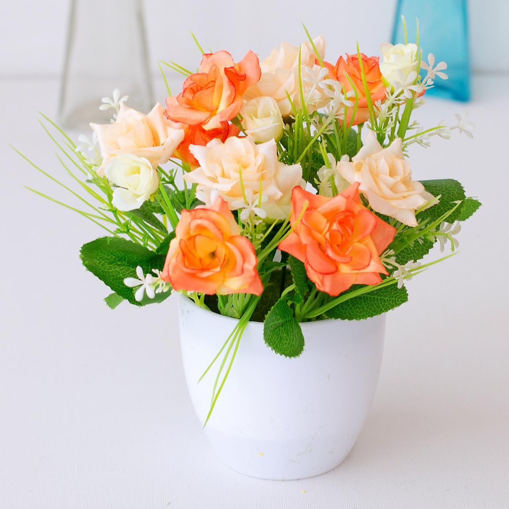 NM620 Bunga plastik / pajangan bunga Artificial / Vas Bulat-Orange