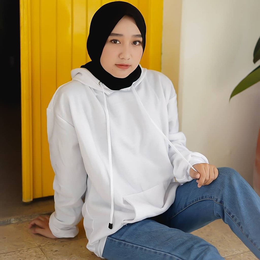 HOODIE POLOS CEWE BIGSIZE / Sweater Polos Murah Kekinian FIt XL-Putih