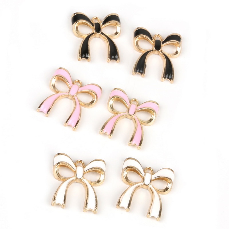 10 pcs Zinc Alloy Metal Enamel Hitam Putih Pink Ikatan Simpul Kupu-kupu Desain Pesona Liontin untuk DIY Fashion Perhiasan Anting-Anting Aksesoris