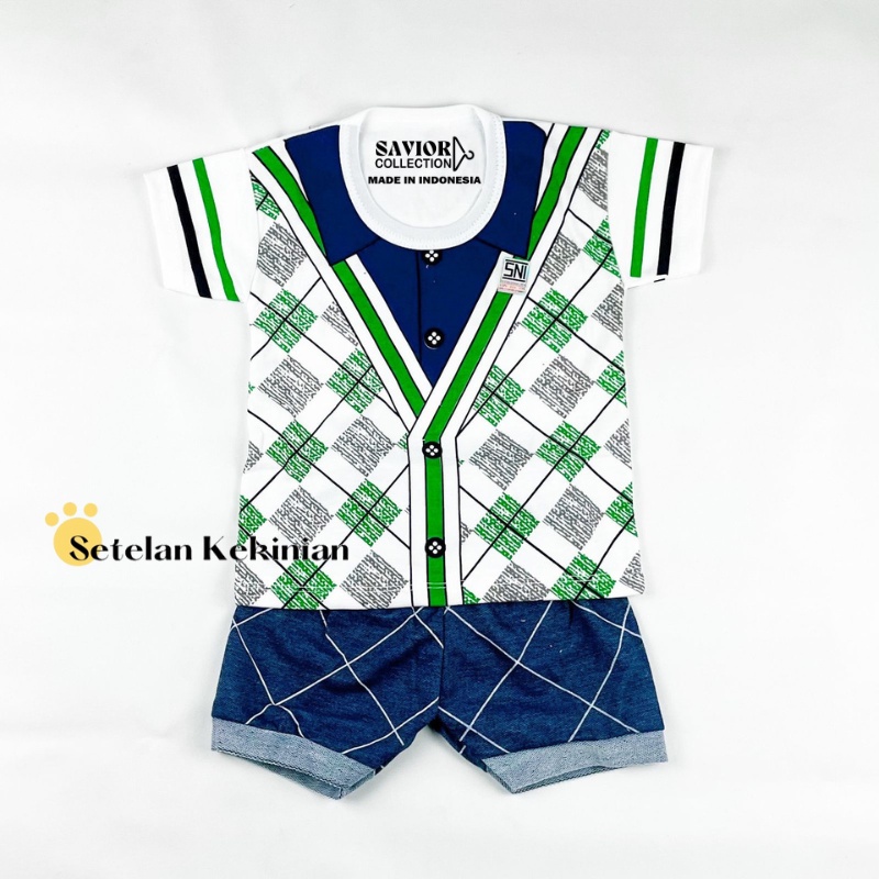 [SK] Set Anak Laki Laki 3bln-12bln Setelan Bayi Cowok Rompi Tuxedo Dadu Kancing Kaos Anak Keren COD