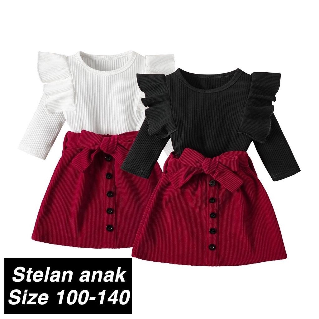 (LOLI-JKT) BS-284 SET ANAK CEWEK ROK CORDUROY HITAM PUTIH SIZE 100-140