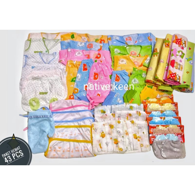 Paket Hemat  Perlengkapan Bayi Baru Lahir isi 43 PCS + Bonus 1 PCS Topi Bayi