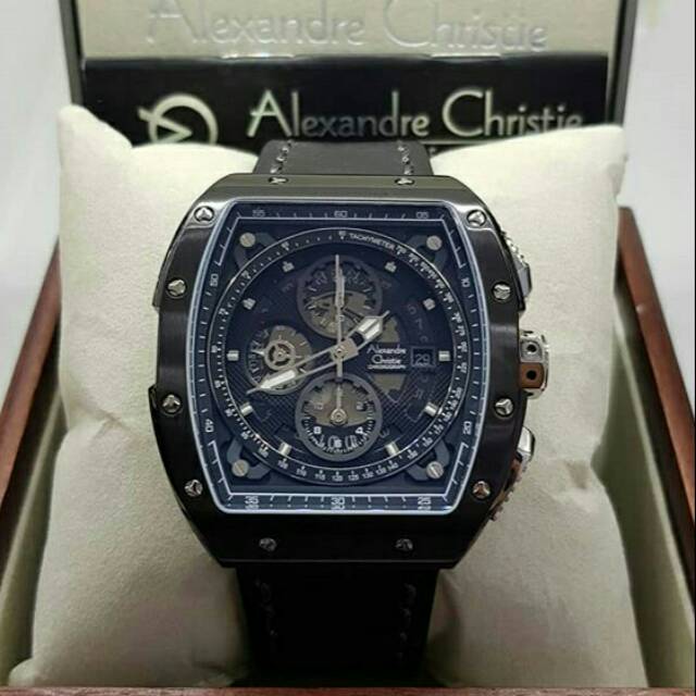 Jam Tangan Alexander Christie 6411 AC 6411 Men Tali Kulit Mesin Baterai Original