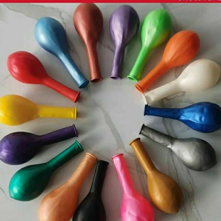 Miawmiaw_Id Balon Latex Metalik 100Pcs Warna Warni Uk 12 Biru Merah Pink Hitam Putih Kuning