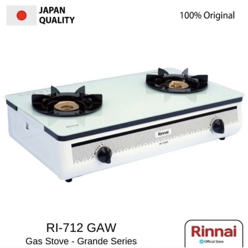 [ Rinnai ] Kompor Gas Kaca 2 Tungku Tempred Glass 712 GA Hitam [API BESAR]!