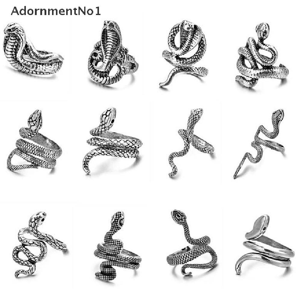 (AdornmentNo1) Cincin Terbuka Adjustable Motif Ular 21 Gaya Antik Warna Silver Untuk Pria / Wanita