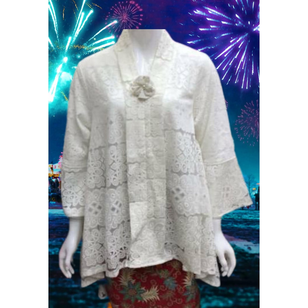 Terbaru Atasan Kebaya Broken White LYDIA  Modern Katun Kombinasi Brukat Bordir