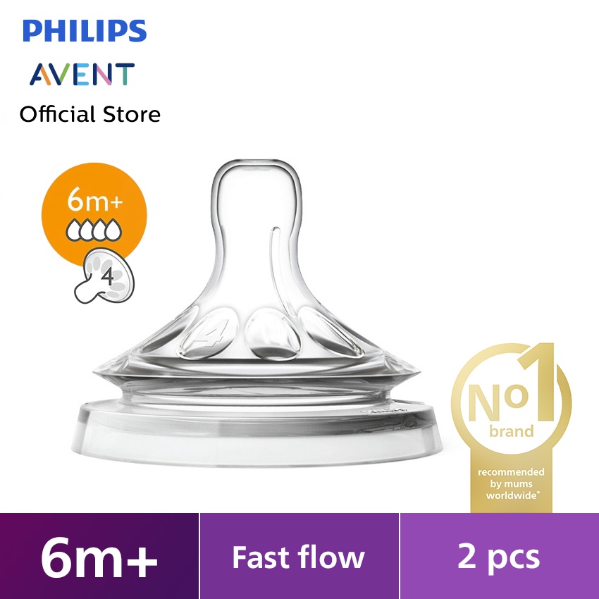 Philips Avent Teat Natural Fast Flow Dot Botol Bayi 6M+ isi 2 pcs SCF654/23