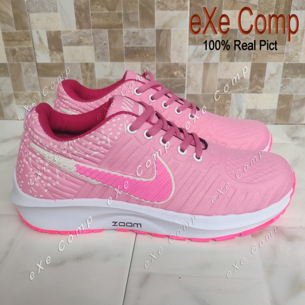 Sepatu Sneakers Sporty - Sepatu Kets Fashion Casual - Sepatu jogging Olahraga  - Pria Wanita Sekolah Kuliah - eXe Comp --Pink Full