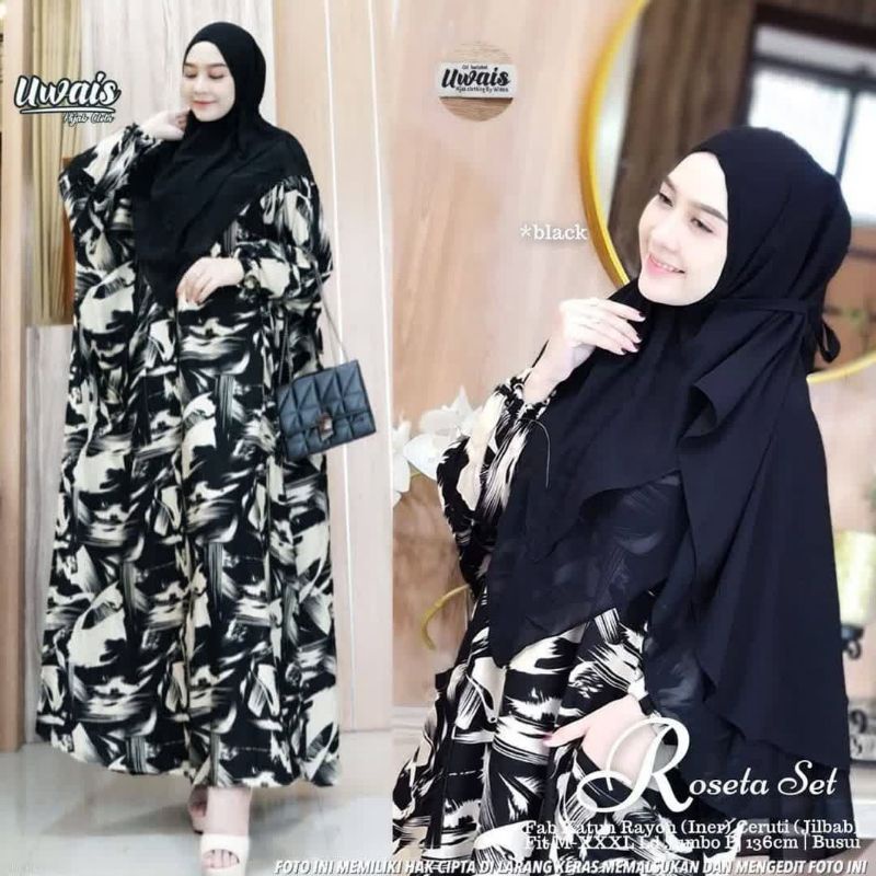 ROSETA SET JILBAB by uwais /JASMine setelan jumbo gamis katun rayon