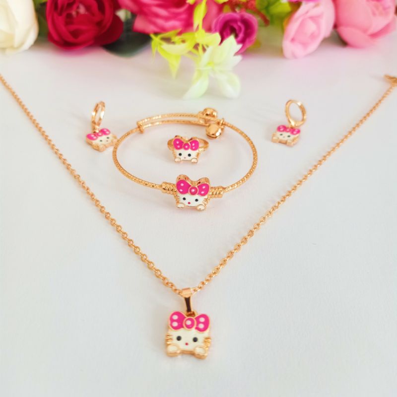 PAKET SET PERHIASAN LAPIS EMAS ANAK/PAKET SET FASHION ANAK KARAKTER HELLO KITTY PINK